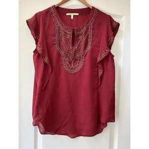 Mi ami Maroon Studded Ruffle Sleeve Blouse Size Small